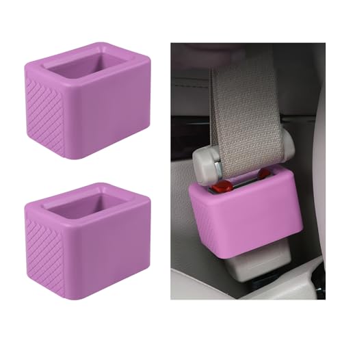 Image of povtii 2PCS Car Seat Belt Buckle Holder, Silicone Auto Seatbelt Buckle Booster Makes Receptacle Upright Buckling, Easy Access Seat Belt Buckle Safety Cover for Kids, Car Accessories (Light Purple)