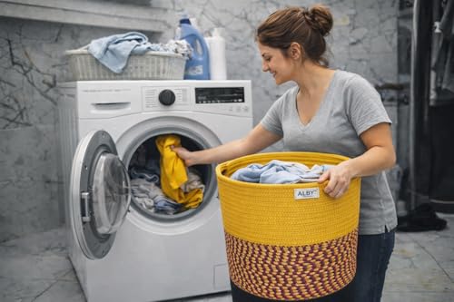 Image of ☆LBY ute Cotton Basket, Handcrafted Woven Storage Planter Basket for Home Decor, Multi-Purpose Bag with Handle for Living Room Bathroom Laundry & Toys cat shape (yellow 13.8 x 17.8 inch)