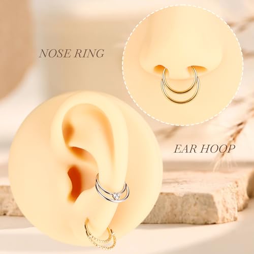 AROWRO Septum Rings Gold 18G 10mm Daith Piercing Jewelry 316L Surgical Steel Septum Jewelry Hinged Segment Septum Clicker Cartilage Daith Earrings for Women by AROWRO - Used condition - Image 4