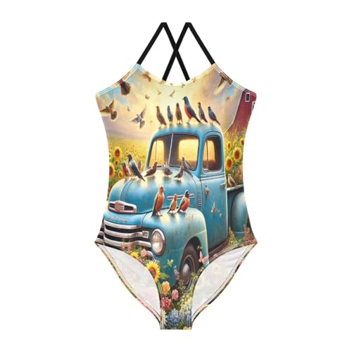 Truck Birds Flowers Girls Swimsuit Bathing Suit Swimsuits One Piece Summer Beach Swimwear