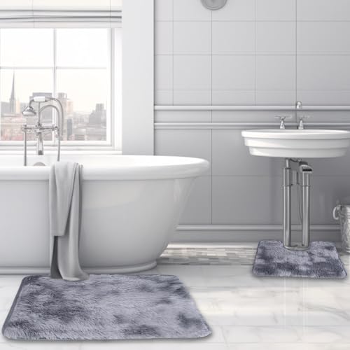 Fadcaer Badematten Set 2 Teilig Badezimmerteppich Saugfähige rutschfeste Badteppich Set Weiche Badteppich Badvorleger WC Vorleger Duschvorleger Saugfähig WC Teppich 40X60CM+50X40(U-Forme) (A) – Bild 4