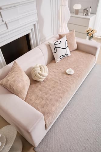 Image of HOMETHREADS Innovative Premium Velvet Sofa Cover Mat with PVC Backing for Non-Slip Comfort | (Beige Vrsh, 1 Seater | 70x70cm)