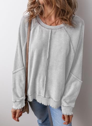 Shewin Womens Sweatshirt Casual Loose Crewneck Pullover Sweatshirts Trendy Soft Lightweight Fall Clothes For Women 2024 Light Grey Medium thumb #2