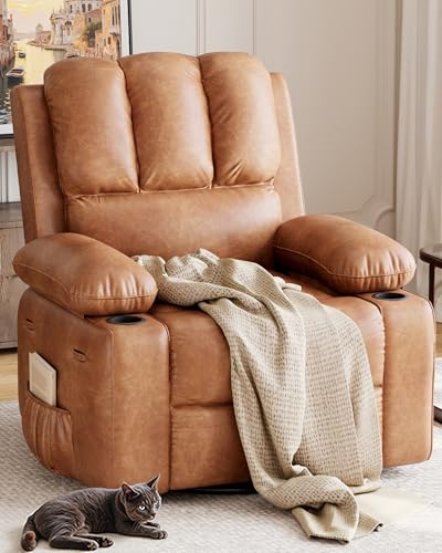 Garvee Oversized Extra Wide Recliner Chair, Manual Recliner for Adults, Faux PU Leather Chair with 1.5X Sponge Filling, for Nursery, Living Room, Bedroom, Vintage Leather