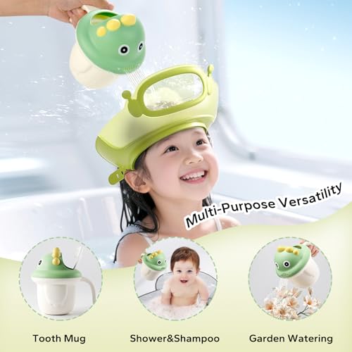 Image of FUNUPUP Baby Shower Cap for Kids, Baby Bath Shampoo Visor Cap Hair Washing Shield Adjustable, Set Green Robot