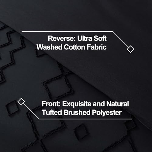 Image of Andency Black Tufted Comforter Set Queen(90x90Inch), 3 Pieces(1 Tufts Comforter, 2 Pillowcases) Boho Textured Farmhouse Bed Set, Down Alternative Geometric Bedding