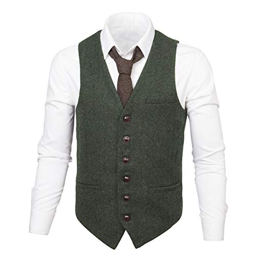 Voboom BDMJ007-A-GREN-XL Men'S Slim Fit Herringbone Tweed Suits Vest Premium Wool Blend Waistcoat thumb #1