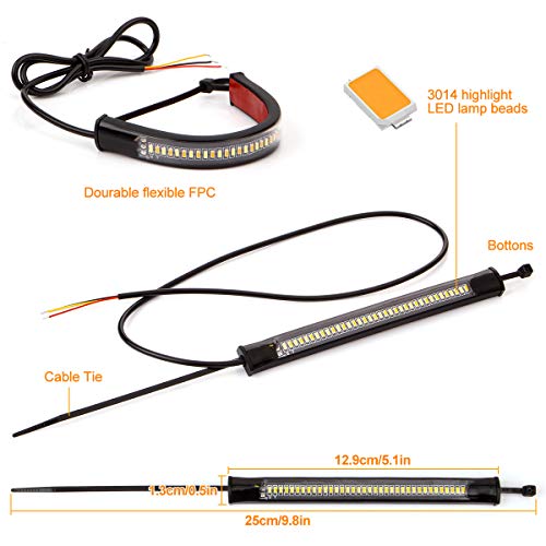 1 Pair Universal Motorcycle LED Fork Tail Brake Stop Turn Signal Daytime Running Light Flexible Switchback Dual-Color White & Amber 36LED Stip Lights kit Waterproof for Motorbike (2PCS, White & Amber) - Thumbnail 5