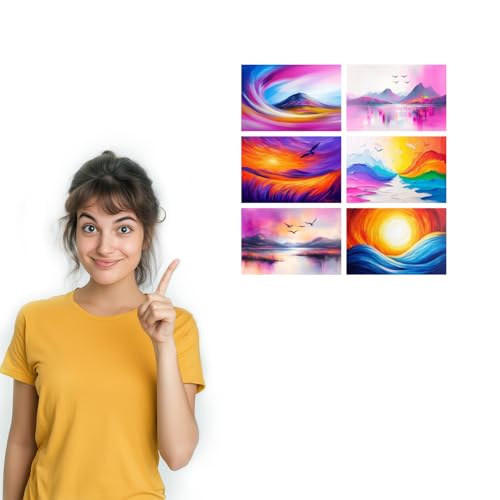 Image of SiddArtify Abstract Landscape Wall Art Prints Set - Colorful Mountain Poster Decor for Living Room Bedroom - Set of 2-4x6 Inch - Board (Pack of 6) - Sticker (Pack of 6)
