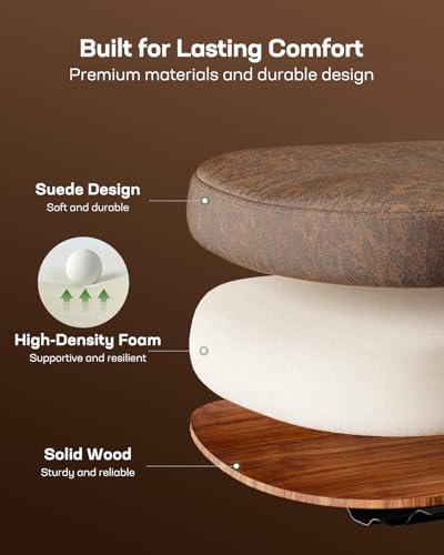 Image of Marsail Ergonomic Drafting Chair for Standing Desk, 330lbs Heavy Duty Tall Office Chair with Adjustable Foot Ring & Flip-Up Arms, Comfort Brown Leather, 3.5 inch Thick Cushion
