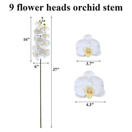 Shacos Artificial Orchid Stems Set Of 3 Pu Real Touch White Orchid 37 Inch Tall 9 Large Blooms Fake Phalaenopsis Flower Home Wedding Decoration (3 Pcs, White) #TOP1