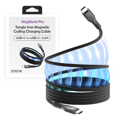 Statik MagStack Pro USB C to USB C Cable Clutter-Free Magnetic Type C Charger Fast Charging Cord Magnetic Charging Cable Compatible with iPhone iPad & Android 100W 6FT