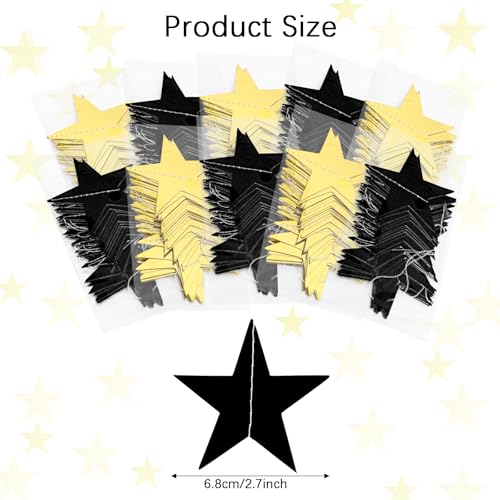 Image of Glitter Star Garland Banner Decor 130 Feet Gold Black Star Garland Hanging Bunting Banner Backdrop for Graduation Wedding Birthday Holiday Party