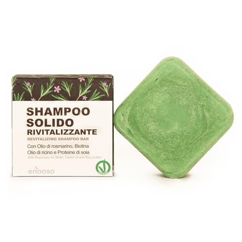Enooso - Shampoing Solide bio Antichute et Renforçant avec Huile de Romarin et Ricin pour Cheveux Gras et Fragiles - Shampooing Croissance Naturelle, 100%...
