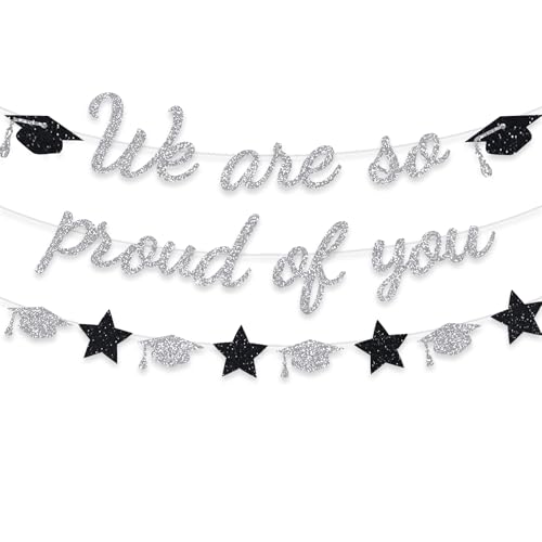 Image of We Are So Proud Of You Banner Graduation Party Decorations Glitter Congratulations Class Grad Ideas Silver