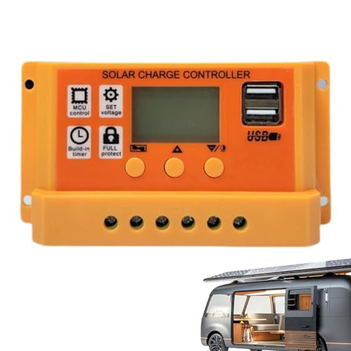 Sghtil Controlador de carga solar, controlador solar | Controlador de energía renovable de carga solar PWM 30A con puerto doble USB,Modo de control de múltiples Panel de batería regulador