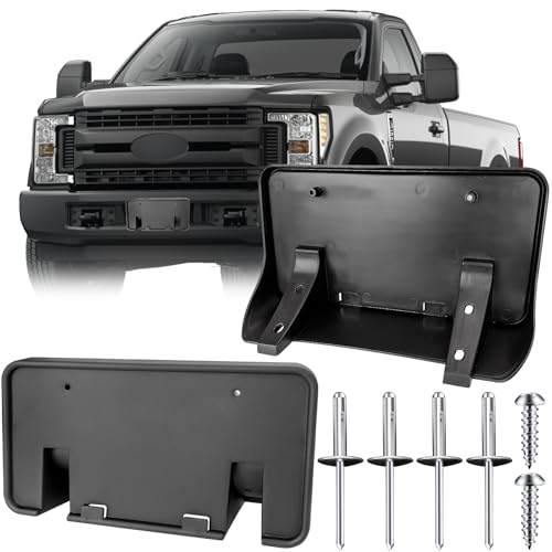 Image of License Plate Bracket Accessories for Ford F250 F350 F450 F550 Super Duty 1999-2004, Excursion 2000-2004 Front Bumper License Plate Holder Replacement Frame Black Mount