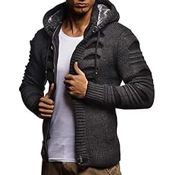 Leif Nelson Strickjacke Herren mit Kapuze & Reissverschluss – Strick Sweatjacke Männer Cardigan für Winter & Sommer