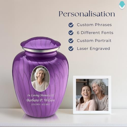 Image of Geturns - Adult Cremation Urns for Human Ashes I Large Pearl Purple Photo Funeral Urn for Female and Male I 200 lbs