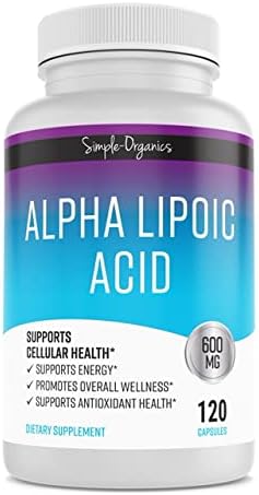 Simple-Organics Alpha Lipoic Acid Supplement, Antioxidant and Energy Support, Non-GMO Pills for Overall Wellness, No Gluten and Soy, 600mg per Serving, 120 Vegan Capsules