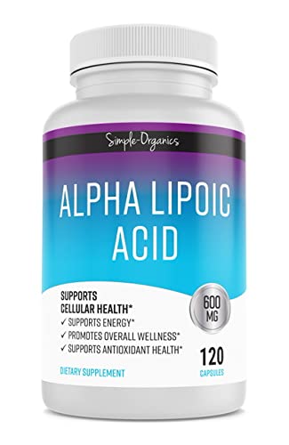 Simple-Organics Alpha Lipoic Acid 600mg 120 Capsules- Vegan, Non GMO, Gluten Free, Soy & Dairy Free