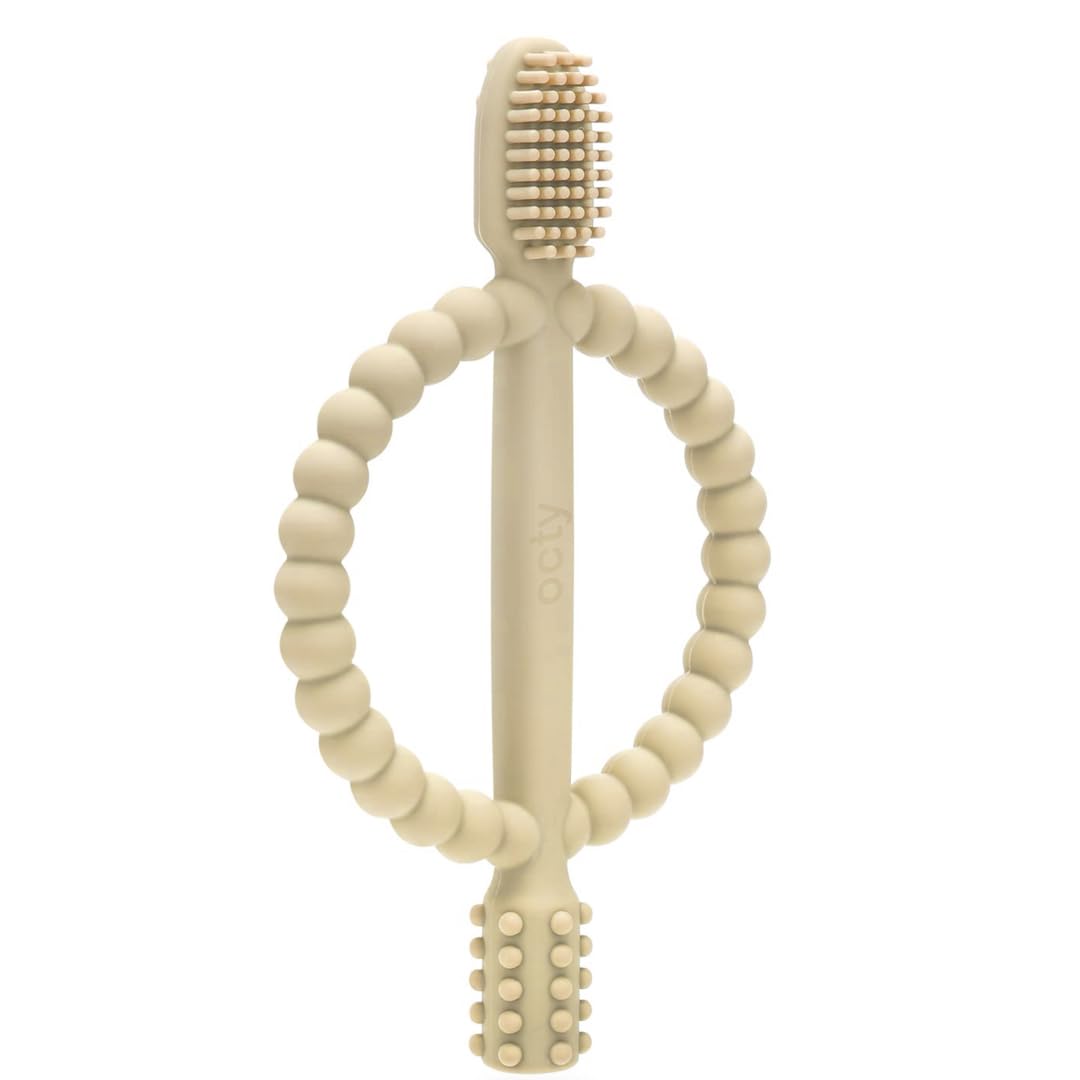 OCTY Teething Toys for Baby: Food Grade Silicone, Soothes Gums, Safe & Durable Teether, for Newborns & Toddlers 0-6 Months+. Perfect for Baby Showers. Comforting BPA Free Baby Sensory Toy Beige