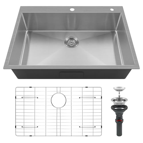 33x22 Inch Topmount Kitchen Sink, Stainless Steel Single Bowl, R10 Design, Includes Drain Kit & Clips by London Sunshine - Used condition - CA$194.87