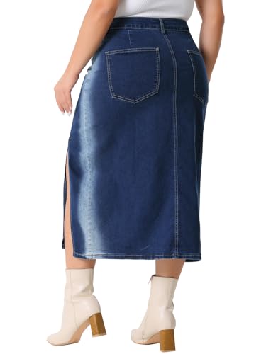 Agnes Orinda Plus Size Denim Skirt for Women High Waist Side Slit Button with Pocket Jean Denim Skirts4