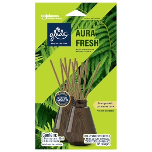 Glade Aromatizador de Ambiente Difusor de Aromas Aura Fresh Pack 2 Unidades com 6 Varetas,100ml Cada