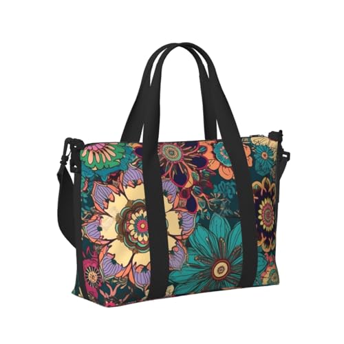 Travel Duffel Bag for Women, Large Shoulder Weekender Overnight Bag, Sport Gym Bag for Men, Carry On Tote Bags, Bohemian Flower Luggage Bag for Travel Essentials2