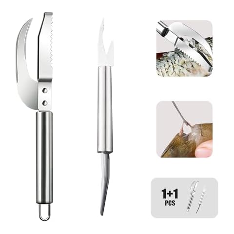 Fish Scaler and Shrimp Deveiner Set,Fish Scale Remover,Shrimp Peeler,Stainless Steel Multipurpose Descaler,Scraping Filleting Boning Knife,Family Kitchen Chef Tool Cover