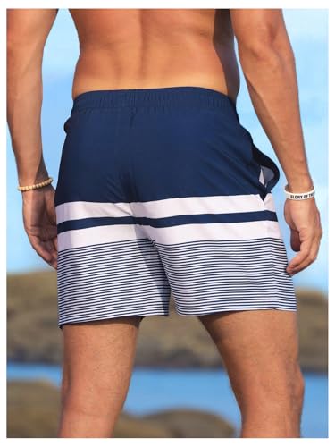 OYOANGLE Men's Swim Trunks Striped Beach Shorts Board Quick Dry Swimming Shorts Swimwear2