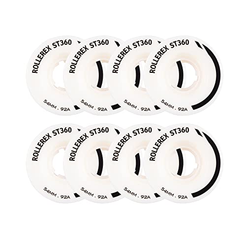 Rollerex ST360 92A Roller Skate Wheels (8-Pack) (Color Options) - Indoor Outdoor - Use for Quad Skate Wheel Replacement (Prime White)