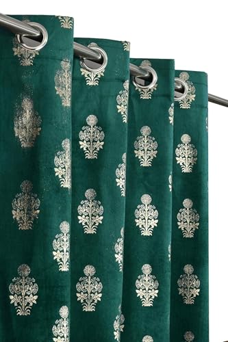 Image of Premium Velvet Window Curtains 5 Feet, Golden Foil Matka Design Room Darkening Curtains for Window, Thermal Insulated Parda - 4 feet x 5 feet (48 x 60 Inch) - 1 Pcs Aqua Colour