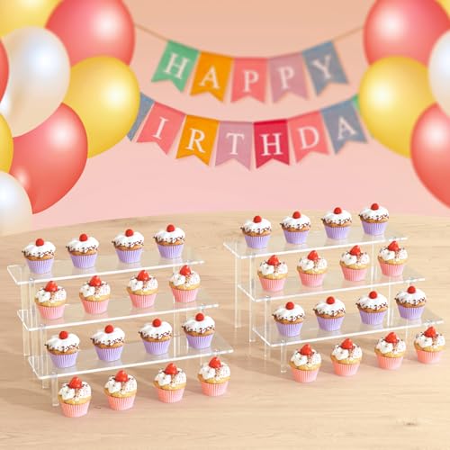 Dooiclear 3 Tier Acrylic Display Risers, Large Perfume Organizer Stand, Clear Cupcake Stand Holder, Display Shelves for Figurines, Dessert Shelf for Party, Risers Display Stand for Decoration - Image 8