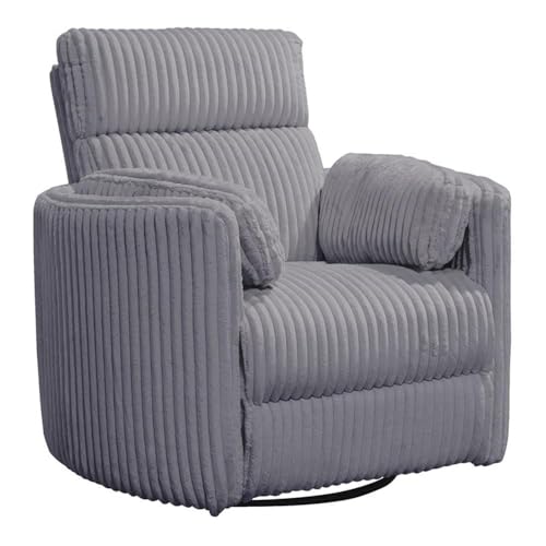 Image of Pemberly Row Contemporary Fabric Swivel Glider Recliner in Gray with USB Charging Ports and 2 Comfort Pillows for Living Room