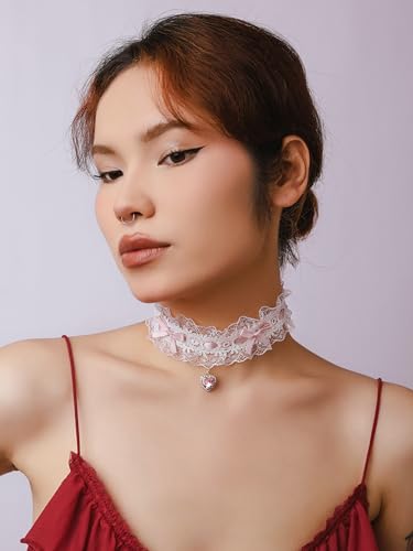 OJERRY Y2K Bow Heart Lace Choker Necklaces for Women, Aesthetic Jewelry Gifts for Girls2