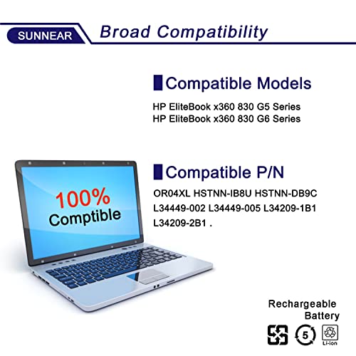 Image of OR04XL HSTNN-IB8U Laptop Battery Compatible with HP EliteBook x360 830 G5 G6 Series Notebook HSTNN-DB9C L34449-002 L34449-005 L34209-1B1 L34209-2B1 7.7V 53.2Wh 6562mAh