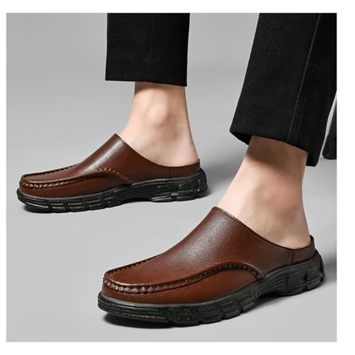 XOEKDMen's Fashion Leather Wedge Business Mule Clogs Lightweight Anti-Slip Slip On Sewing Closed Wide Toe Slingback Platform Loafers Casual Formal Wear Classic Large Size Office Slippers3