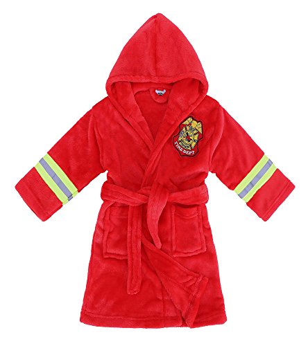 Children Bathrobe Heroes Fireman Soft Hooded Fleece Robe,Red,XL(11-14 Year)