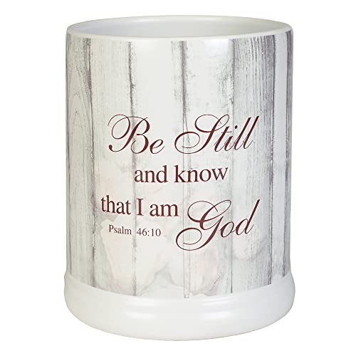 Be Still and Know Distressed Wood Design White Ceramic Stone Jar Warmer
