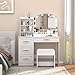 Vabches Makeup Vanity Desk with Mirror and Lights & Power Outl,White Dressing Table 3 Lighting Colors, 4 Drawers, Makeup Vanity Set for Bedroom