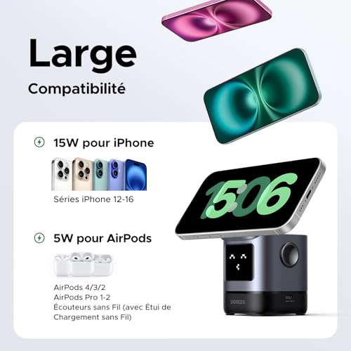 Station de Charge Robot UGREEN Uno Qi2 15W pour Illuminer votre Bureau et Charger iPhone - 4
