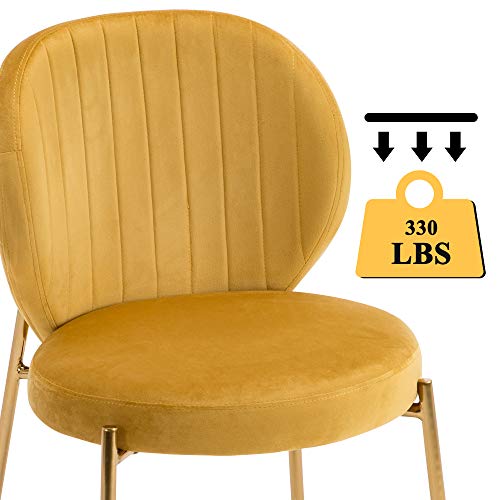 Dagonhil Velvet Dining Chair,Upholstered Vanity Chairs With Golden Metal Leg,Set Of 2 (Yellow) #TOP7
