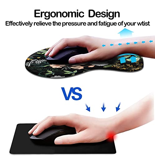 Dooke Ergonomic Mouse Pad With Wrist Support, Cute Mouse Pads With Non-Slip Pu Base For Home Office Working Studying Easy Typing & Pain Relief Black Floral #TOP1