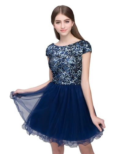 Sarahbridal Short Glitter Prom Dresses Sheer Tulle Sequins Evening Ball Gowns Beaded Sparkly Party Homecoming Dress