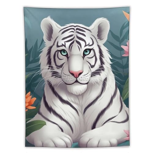Tapisserie tigre blanc déco murale verticale esthétique
