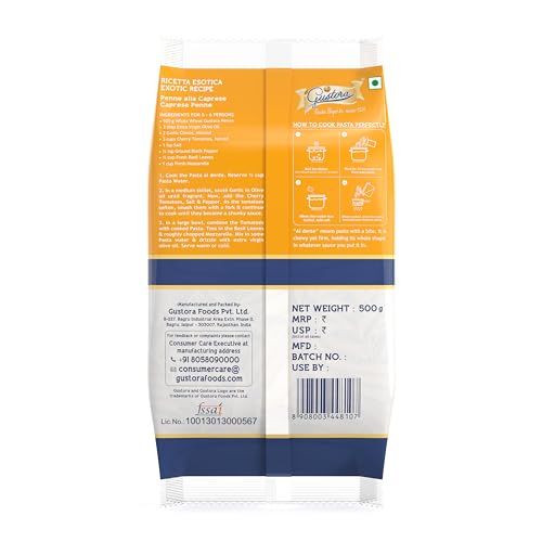 Image of Gustora Whole Wheat Penne Pasta, 1kg (Pack of 6 x 500g) | Authentic Italian Pasta with Al Dente Texture |100% Durum Whole Wheat Semolina | Zero Maida | High Fibre | Vegetarian