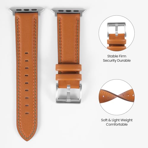 Image of Soft Genuine Leather Band for Apple Watch 49mm 46mm 45mm 44mm 42mm 38mm- Women /Men Vintage Retro Replacement Wristband Strap with Metal Buckle for iWatch Ultra 3 /2 /SE /Series 11 /10 /9 /8 /7 /6 /5 /4 /3 /2 /1