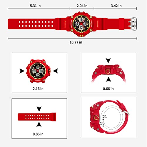 Pindows Watch For Men, Military Digital Analog Watch With Led Backlight Lighting,Outdoor Sports Electronic Watch Date Multi Function Alarm Stopwatch, 50M Waterproof Men Wrist Watch 12H/24H Display. #TOP1
